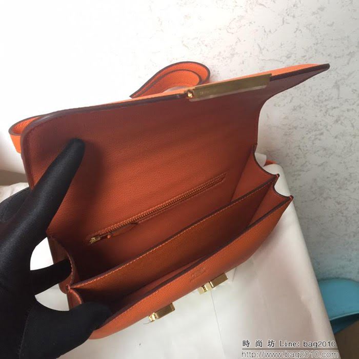 HERMES愛馬仕 Constance 空姐包 橙色 金銀扣 原廠Epsom皮 原版五金 蜜蠟線縫製 單肩斜挎包  Ama1263